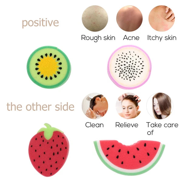 4 Pcs Kids Sponges for Bath Fruit Shaped Shower Colorful Watermelon Man Miss