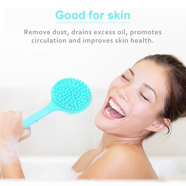Double-Sided Silicone Body Scrubber Bath Shower Body Brush with Long Handle