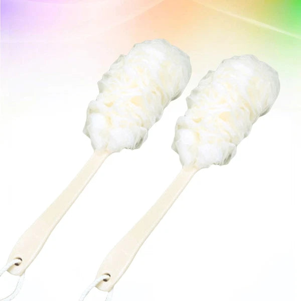 2pcs Long Handle Bath Ball Scrubber Bathing Brush with Hanging String White