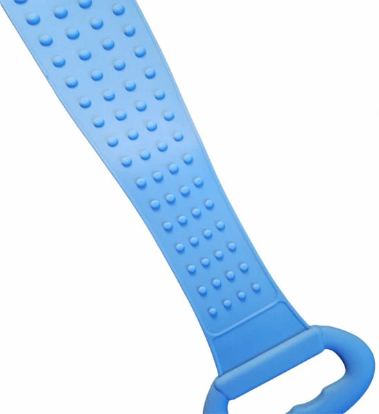 Dual Sided Silicone Bach Scrubber Body Bath Belt Massage Brush Shower 31" Blue