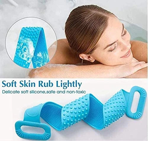 X-Long Bath Scrub Towel Brush Body Shower Silicone Back Exfoliating Belt Wash