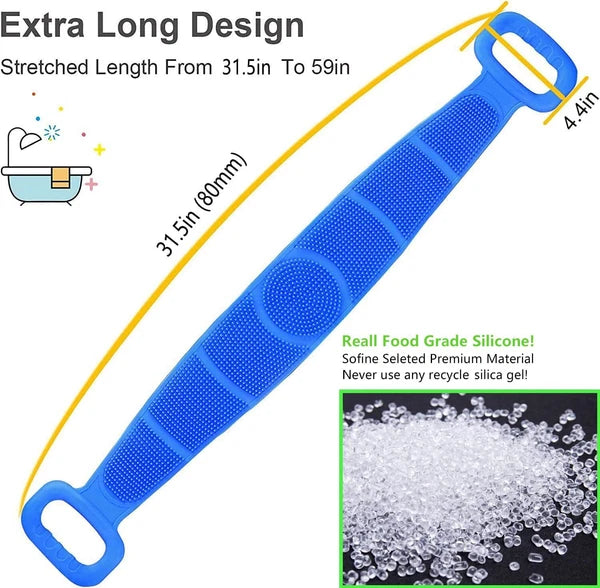 2 Pack Silicone Back Scrubber For Shower31.5in Dual Sided Bath Body Scrubbershow