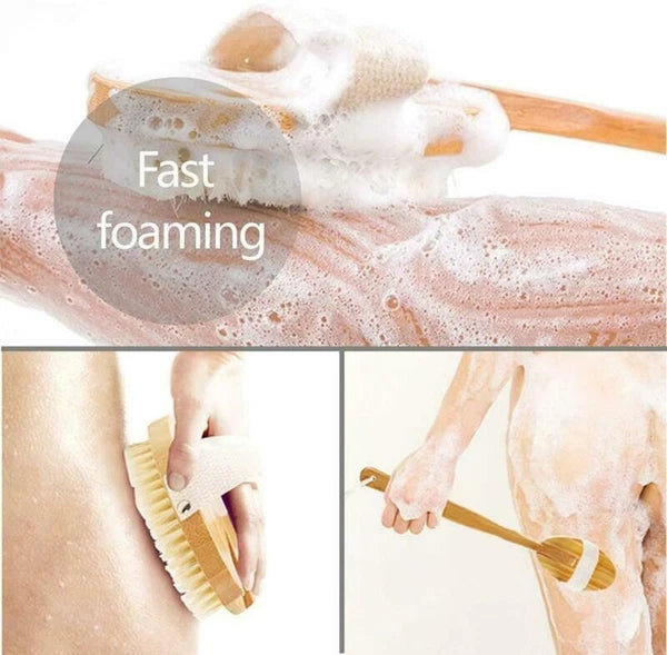 Durable Natural Long-Handled Bath Shower Body Back Dry Skin Spa Scrubber Brush H
