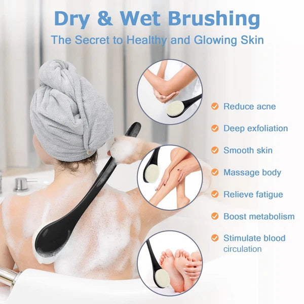 Exfoliating Shower Brush Bath Body Brush Never Mold Back Brush Long Handle fo...