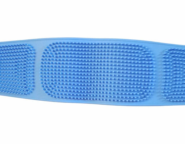 Dual Sided Silicone Bach Scrubber Body Bath Belt Massage Brush Shower 31" Blue