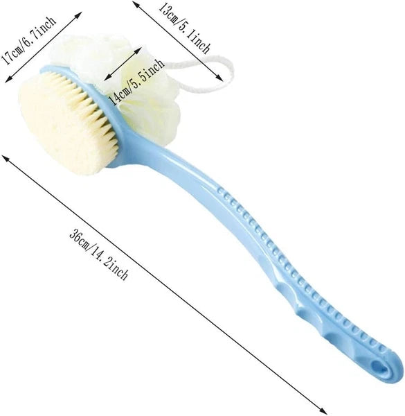 2in1 Long Handled Bath Shower Brush Bristles Exfoliation Cleansing Back Scrubber