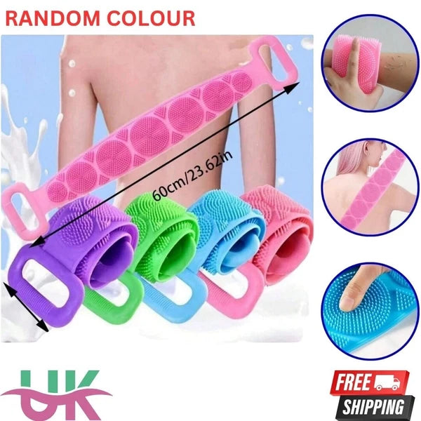 Silicon Long Body Cleaning Double Sided Back Scrubber Bath Shower Belt Brush UK