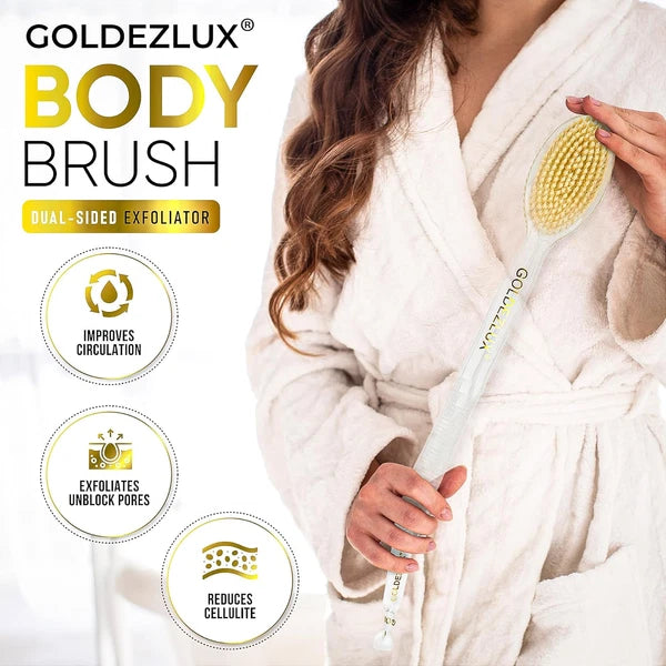 GOLDEZLUX® Body Brush Dual-Sided Shower Brush Back Scrubber, Premium Medium Soft