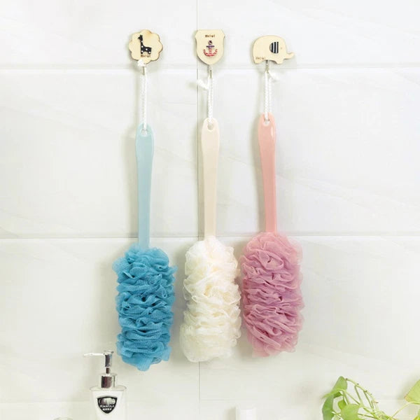 2pcs Long Handle Bath Ball Scrubber Bathing Brush with Hanging String White