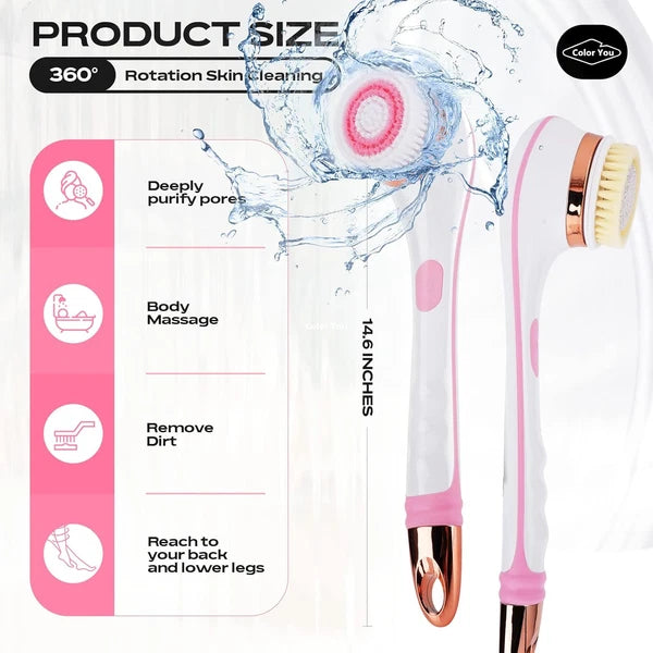 Electric Body Brush for Exfoliating and Massage, Long Handle Electric Bath Brush