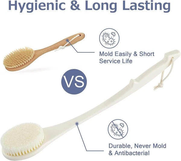 Body Brush Back Scrubber, 17 in Never Mold Back Brush Long Handle for Shower, Ex