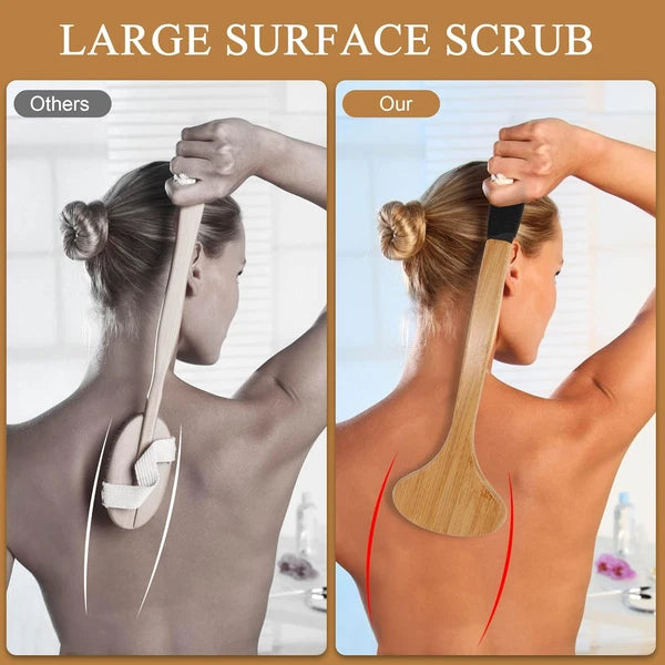Back Scrub Brush for Shower,Stiff Boar Bristles Bamboo Curved Long Handle Antisk