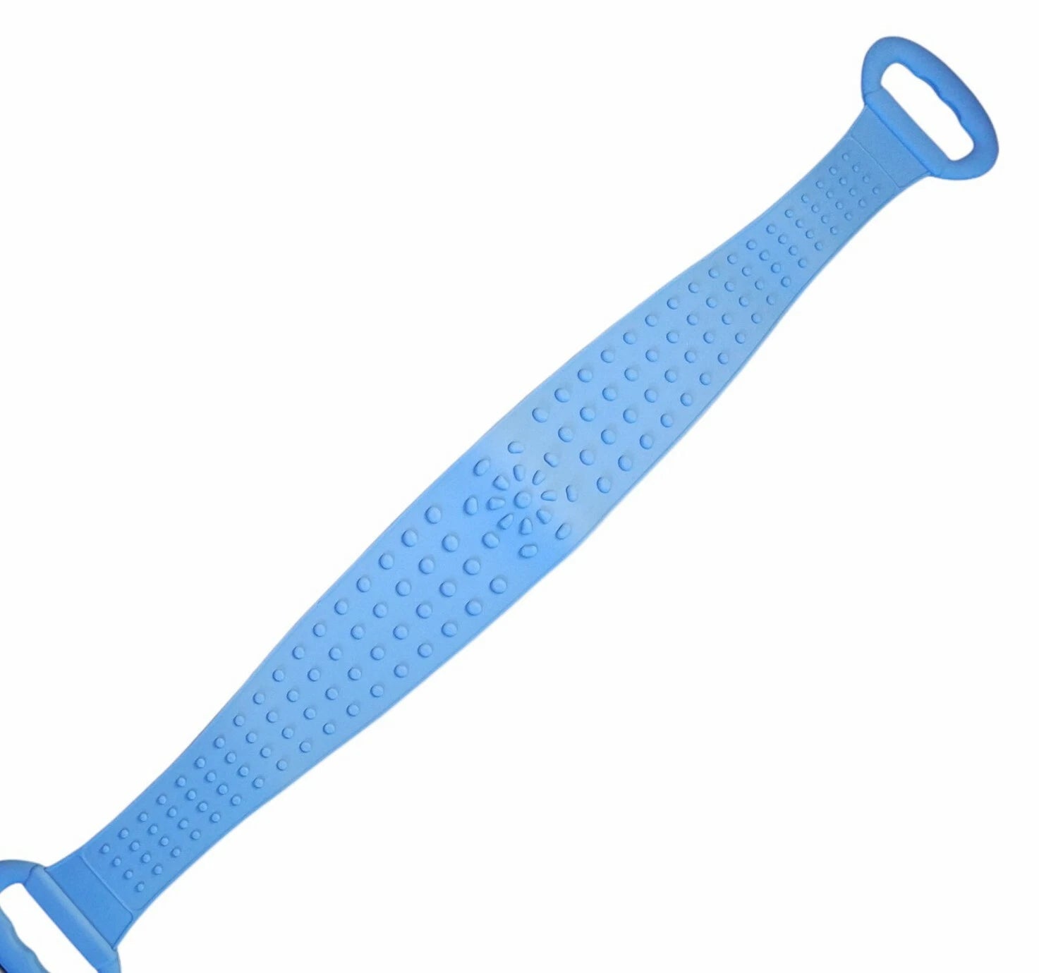Dual Sided Silicone Bach Scrubber Body Bath Belt Massage Brush Shower 31" Blue