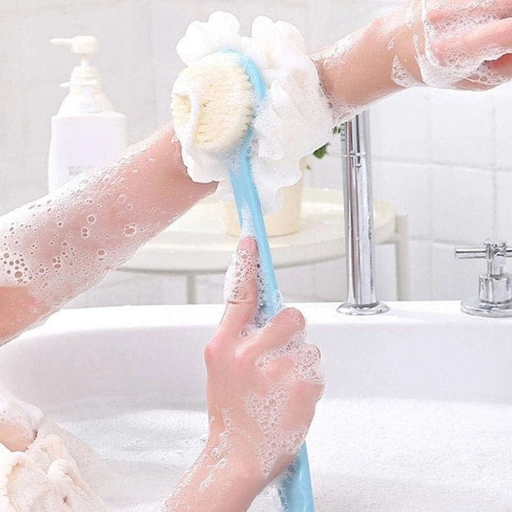 2in1 Long Handled Bath Shower Brush Bristles Exfoliation Cleansing Back Scrubber