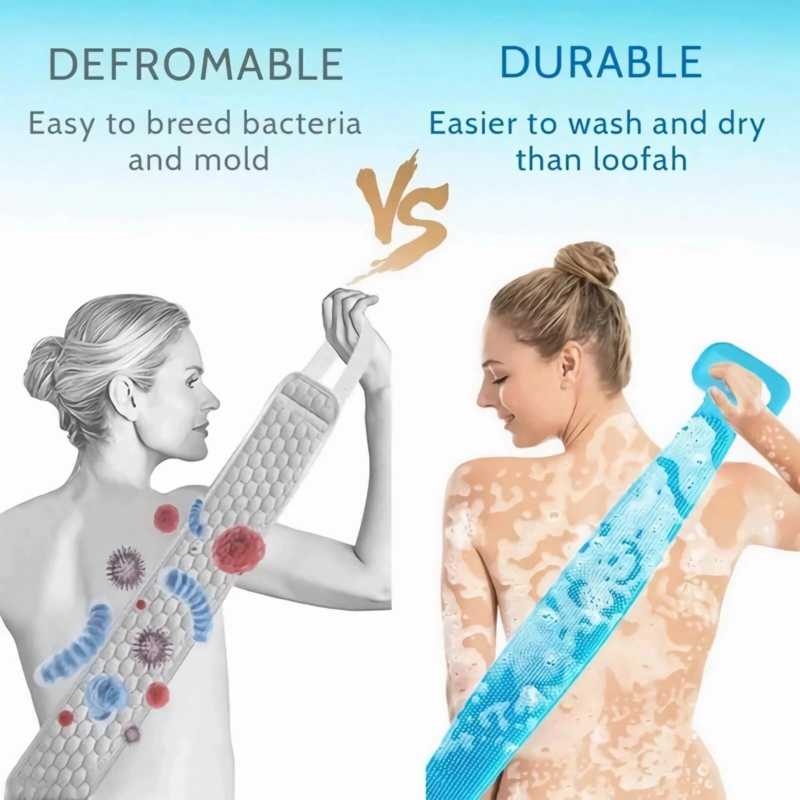 2 Pack Silicone Back Scrubber For Shower31.5in Dual Sided Bath Body Scrubbershow