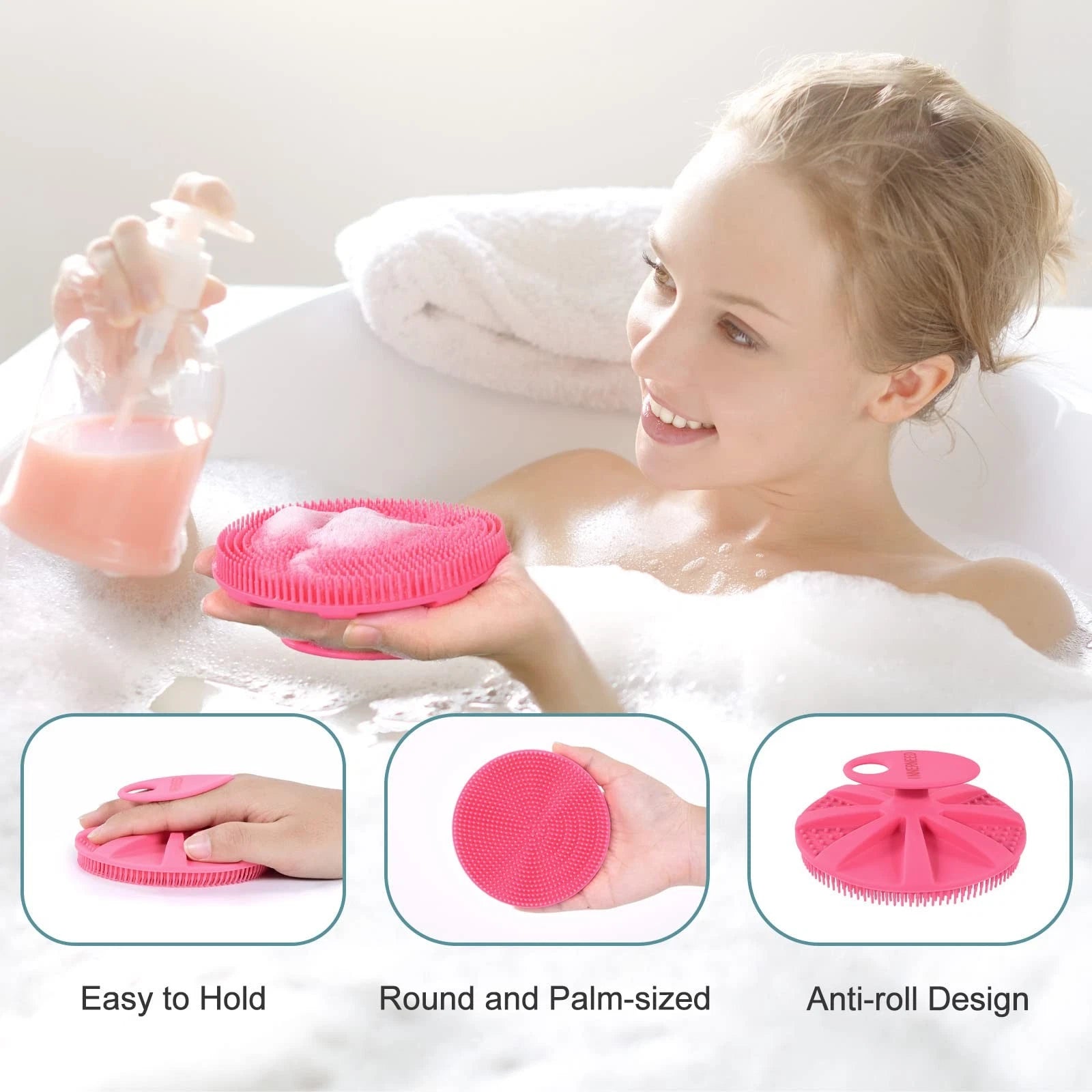Silicone Body Scrubber Handheld Shower Brush Exfoliating Pink