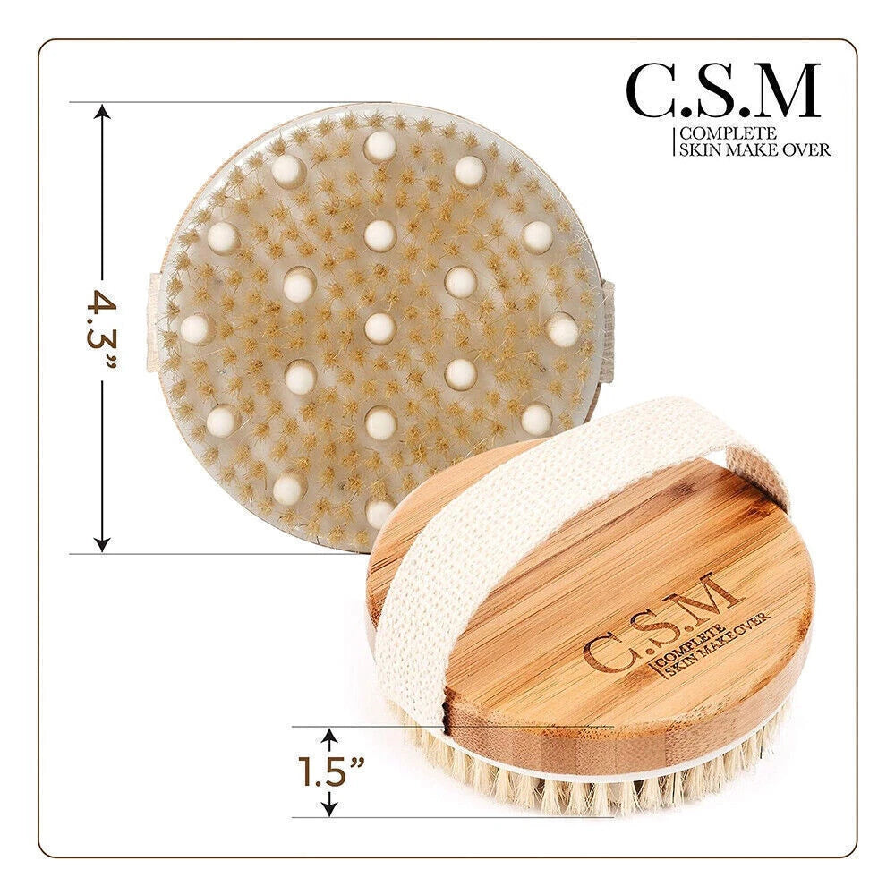 Dry Brushing Body Brush-Round Exfoliating Brush for Cellulite Lymphatic Drainage