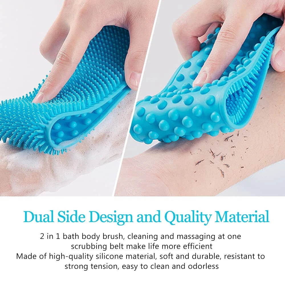 X-Long Bath Scrub Towel Brush Body Shower Silicone Back Exfoliating Belt Wash