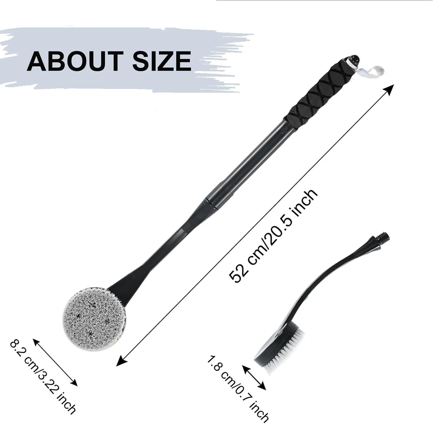 Back Scrubber for Shower,20.5" Bath Brush Long 20.5"Black, 20.5" Black