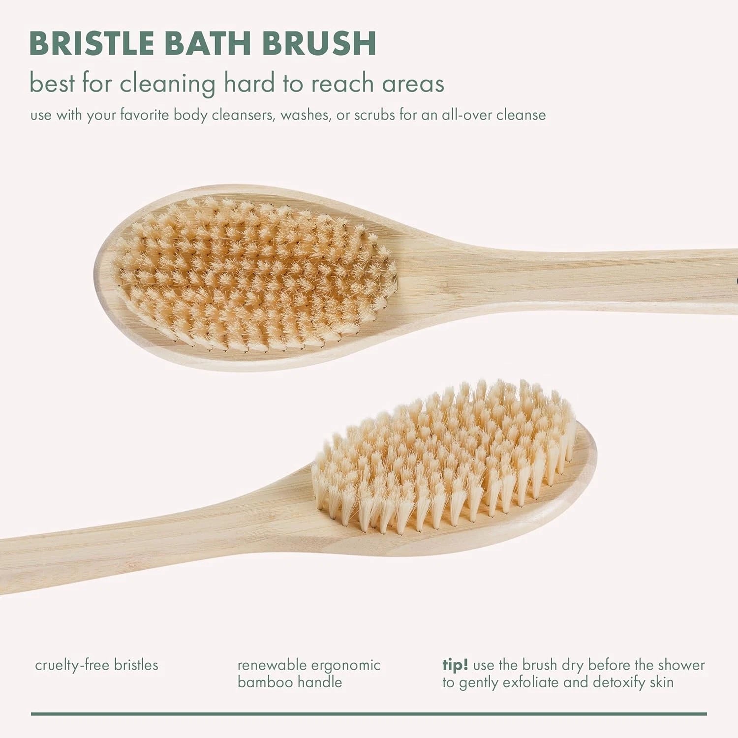 17.5" Long Handle Bath Brush Natural Bristles Body Back Shower Washing Scrubber