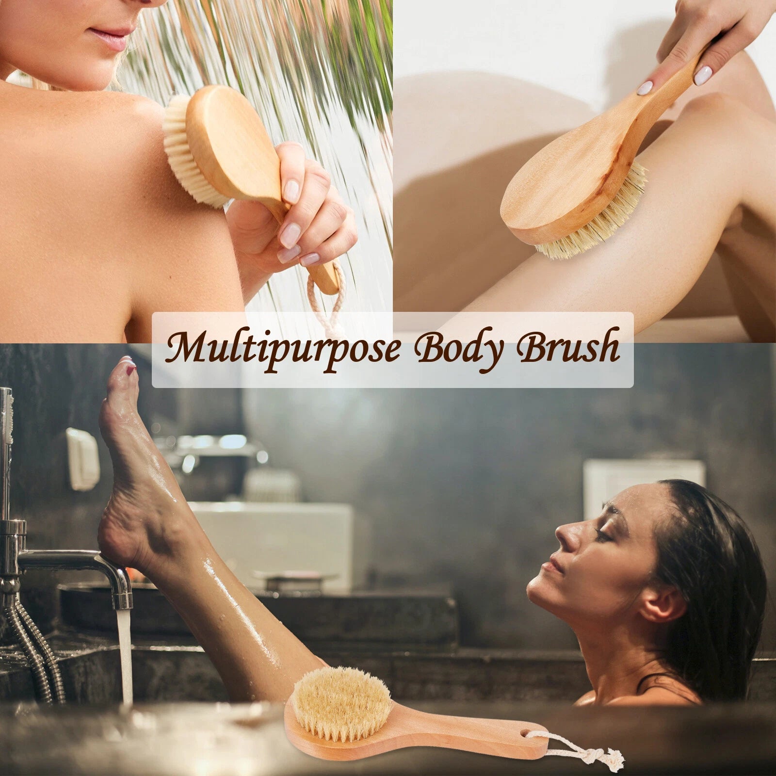 2 Pack Natural Shower Brush Wet and Dry Brushing Body Scrubber for Bath Shower
