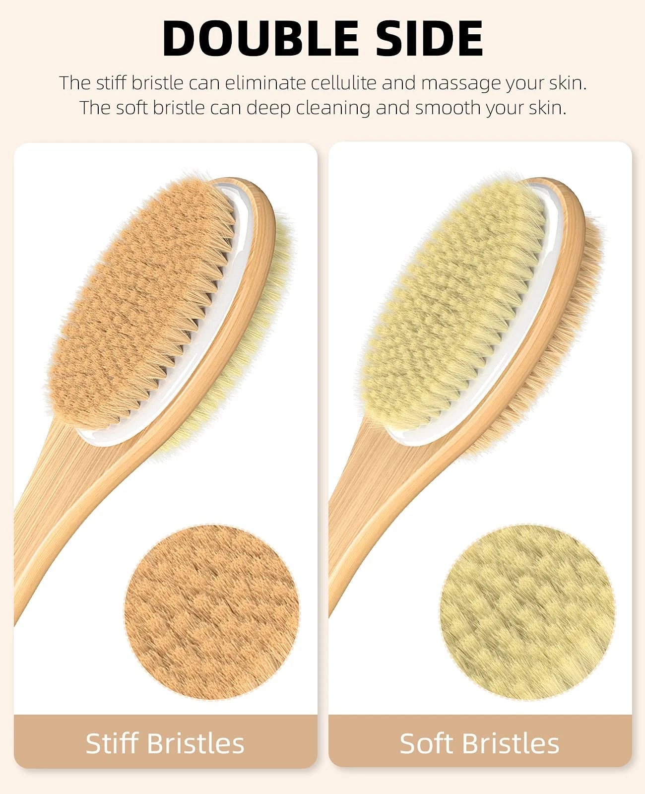 Shower Brush with Soft and Stiff Bristles, Bath Dual-Sided Long Handle Back S...