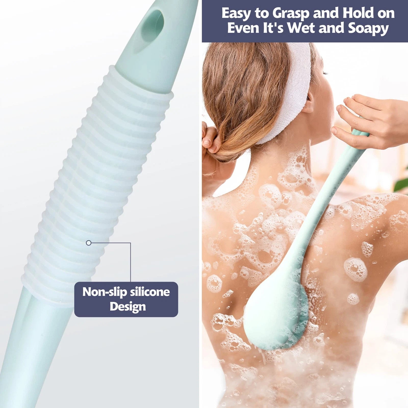 16.4 Inch Long Handle Back Bath Brush Soft Shower Body Scrubber, 2 Pack
