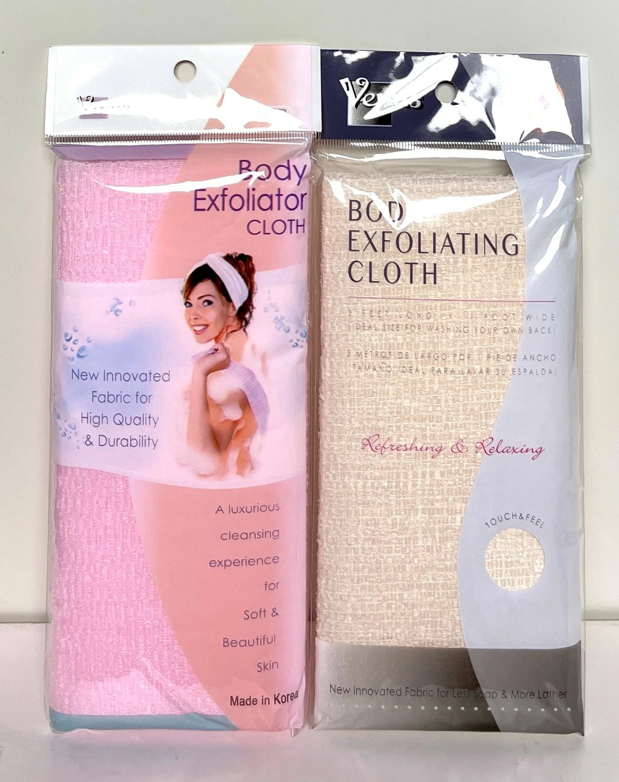 2 Exfoliating Back Scrubber Bath Wash Cloth Long Mesh Sponge Body Brush