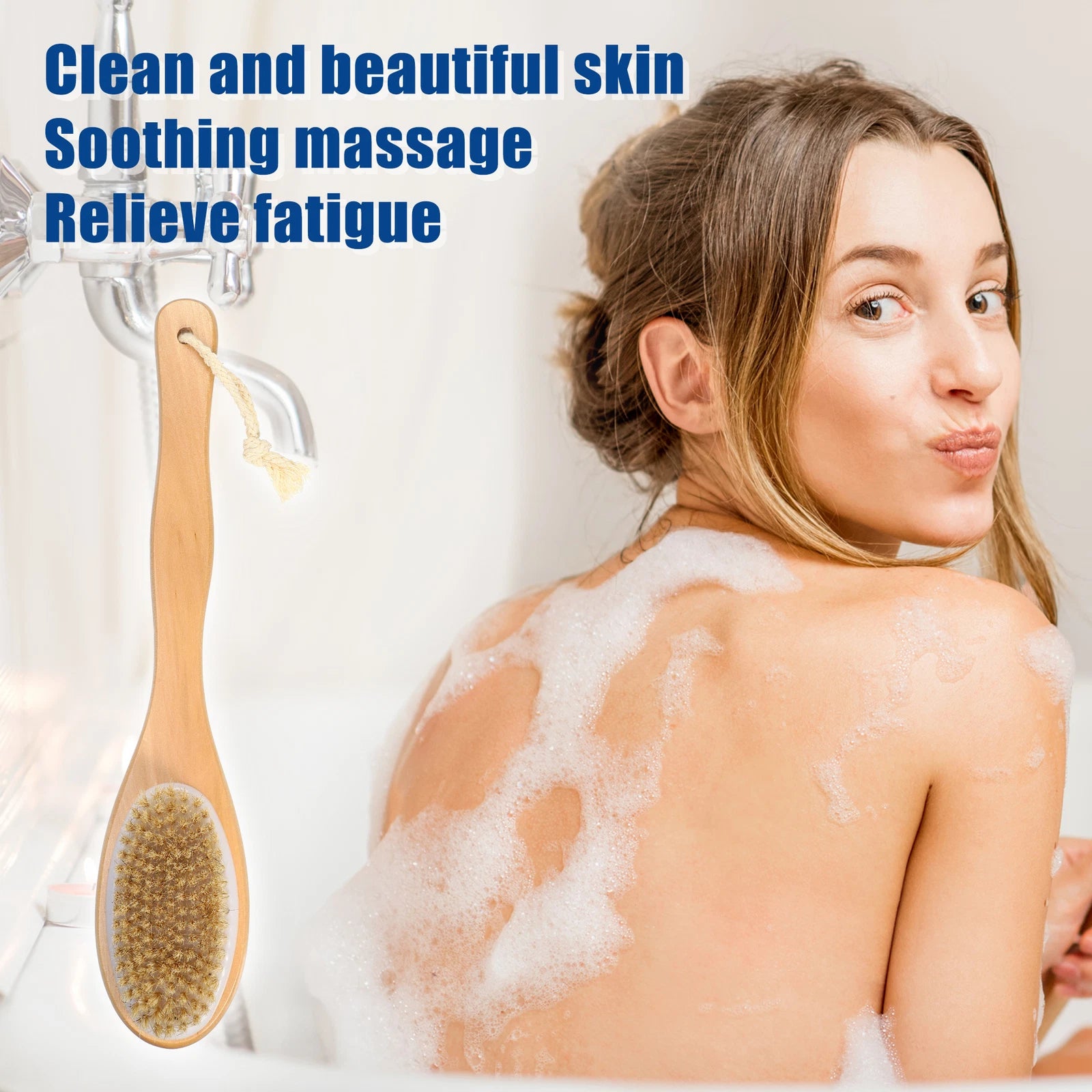 1 Pcs Double Sided Bath Brush Back Scrubber Wood for Shower Brown 14.6 Inches