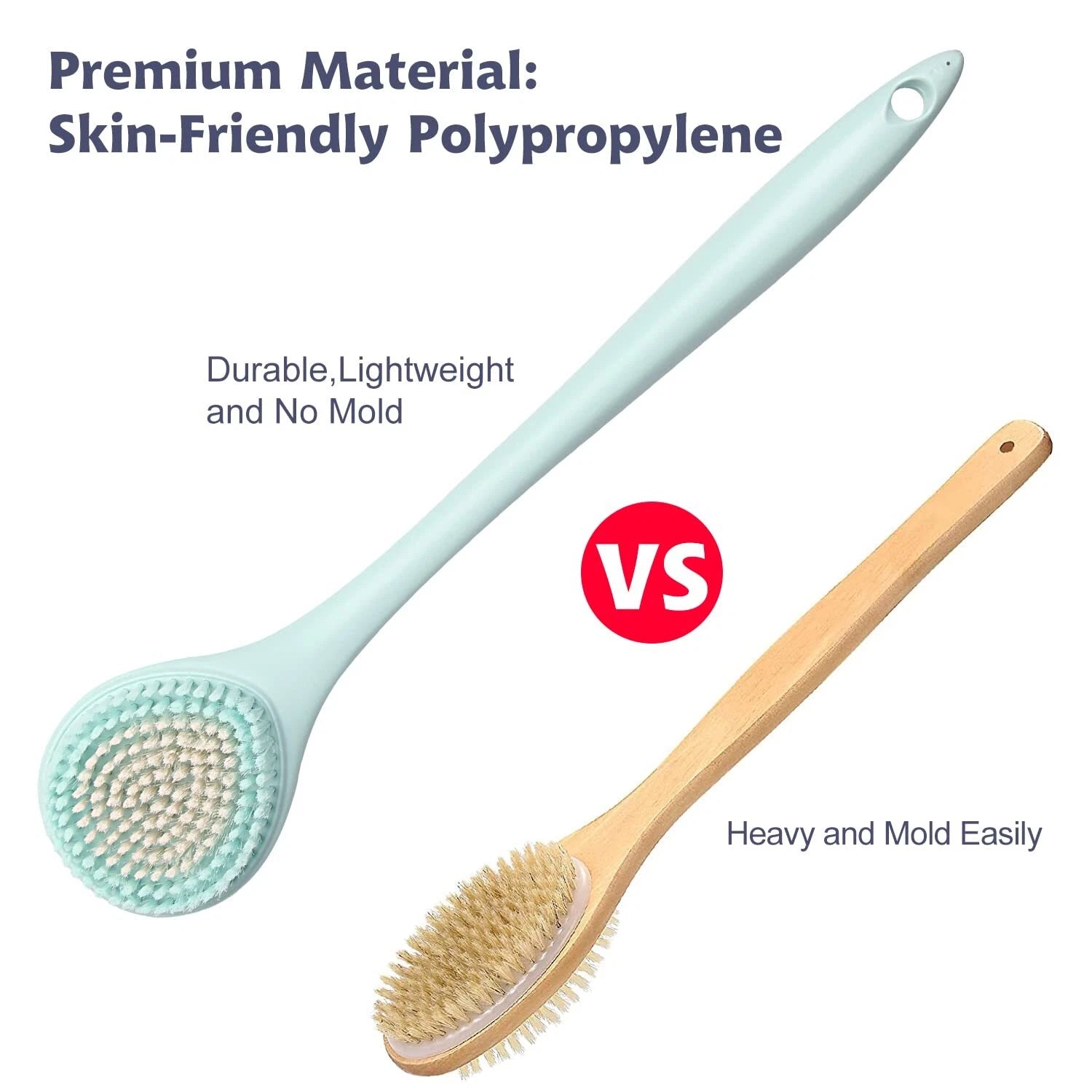 16.4 Inch Long Handle Back Bath Brush Soft Shower Body Scrubber, 2 Pack
