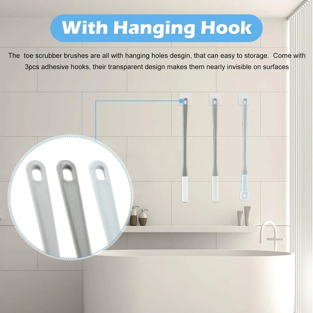 3 Pack Toe Scrubber Brush,With 15.75 Long Handle Silicone Shower Foot Scrubber,