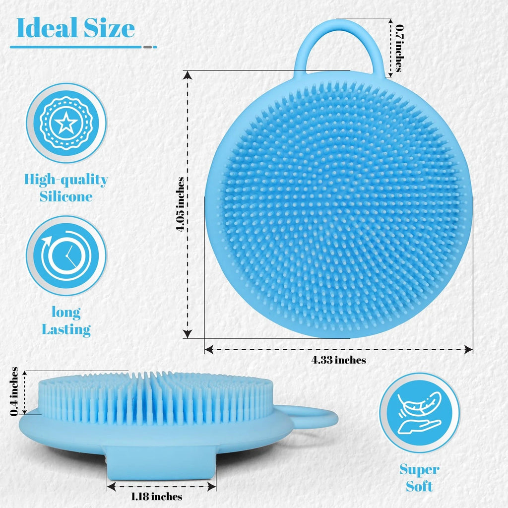 Silicone Scrubber - Blue Exfoliating Body Scrubber with Handle, Shower Brush ...