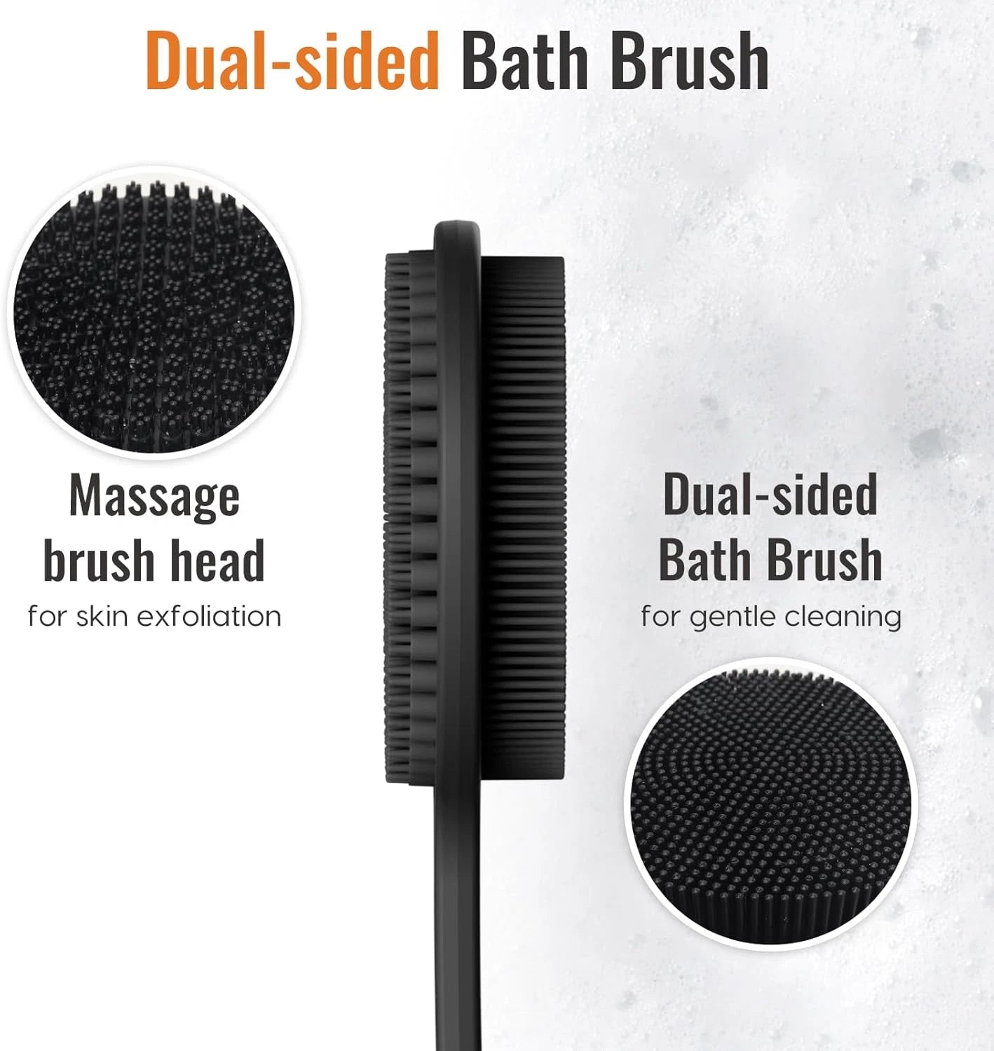Silicone Back Scrubber for Shower, 17In Lengthen Long Handle Body Brush, Double