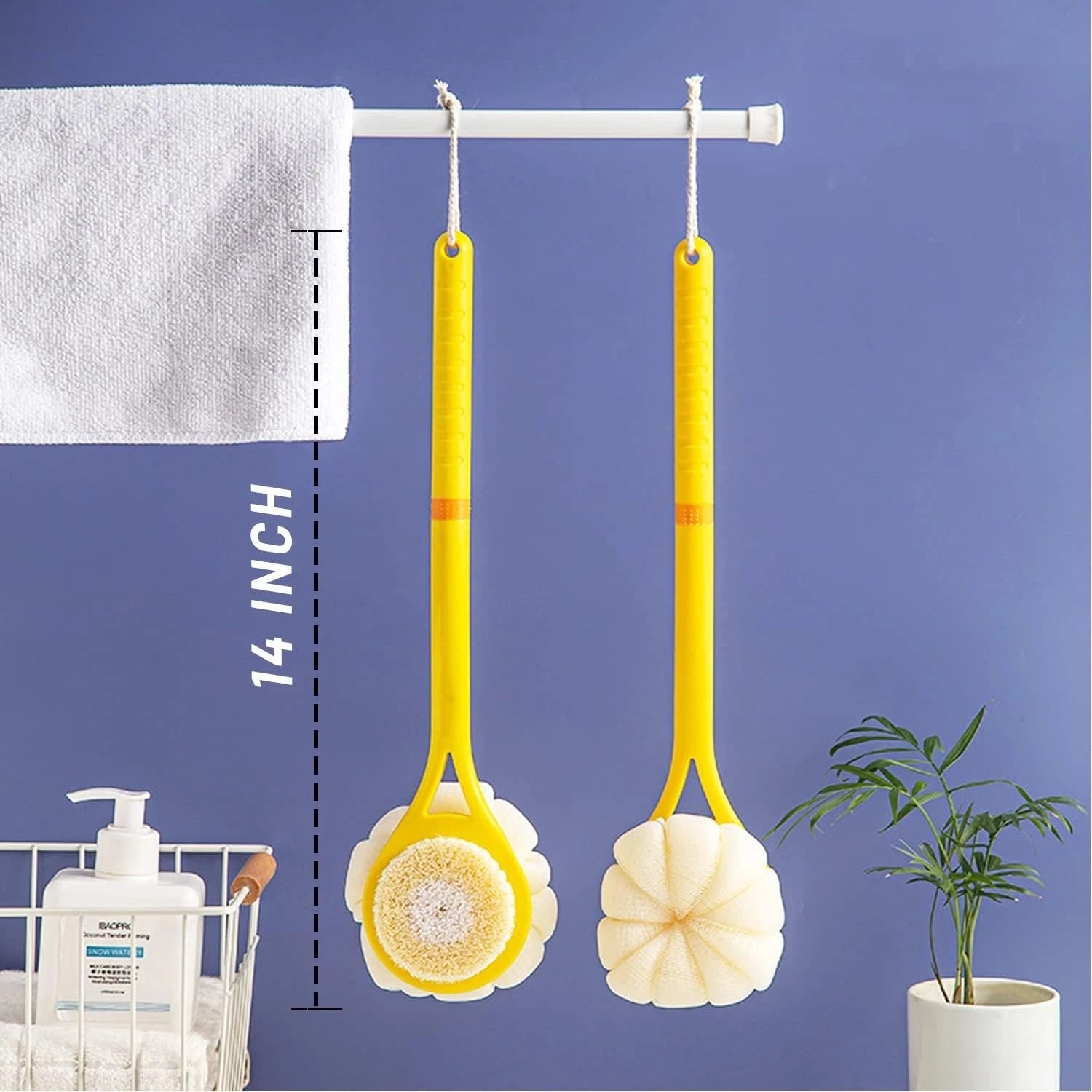 Shower Body Brush,Soft Bristles and Beautiful Pumpkin Loofah 14” Long Handle ...
