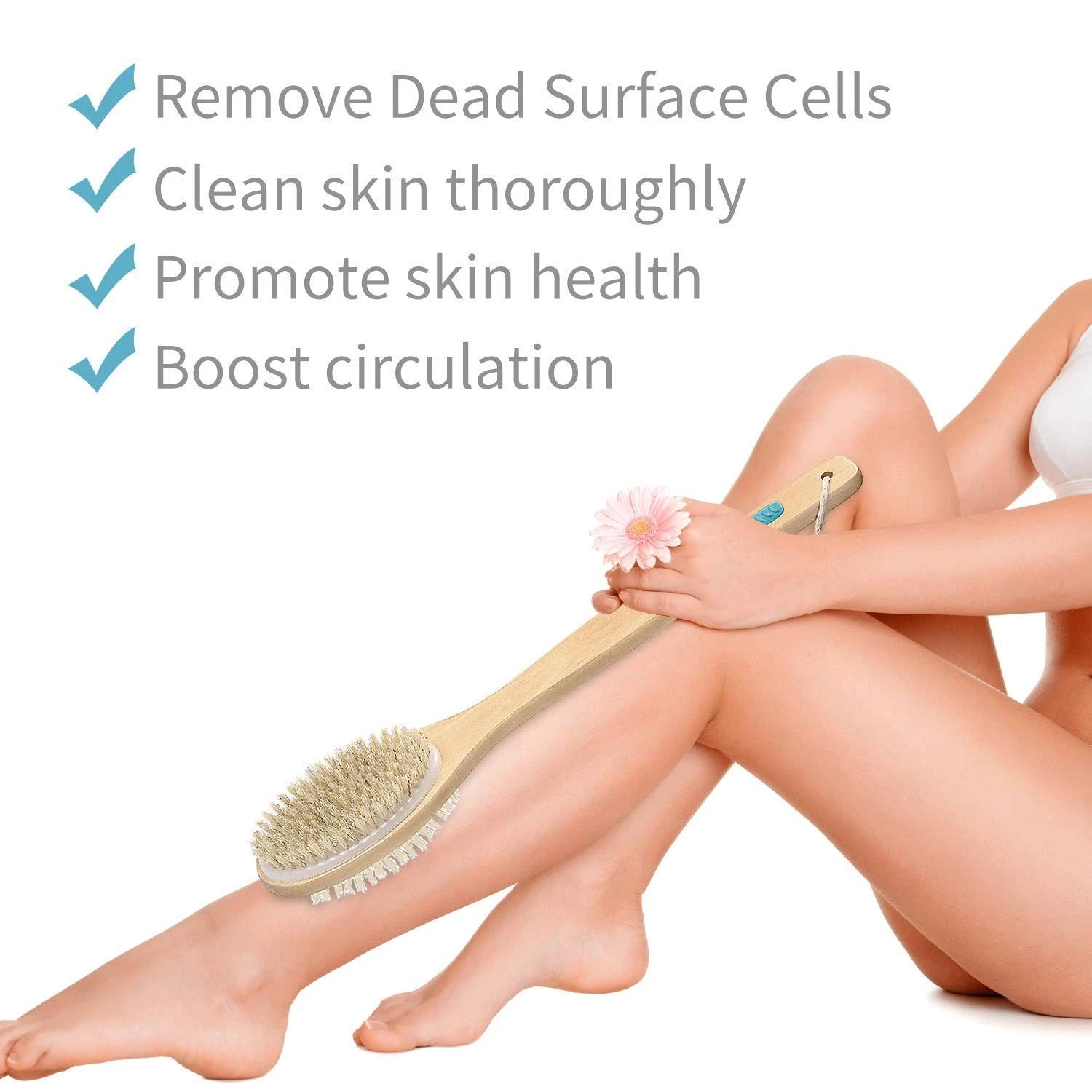 Shower Brush with Soft and Stiff Bristles, Bath Dual-Sided Long Handle Back S...