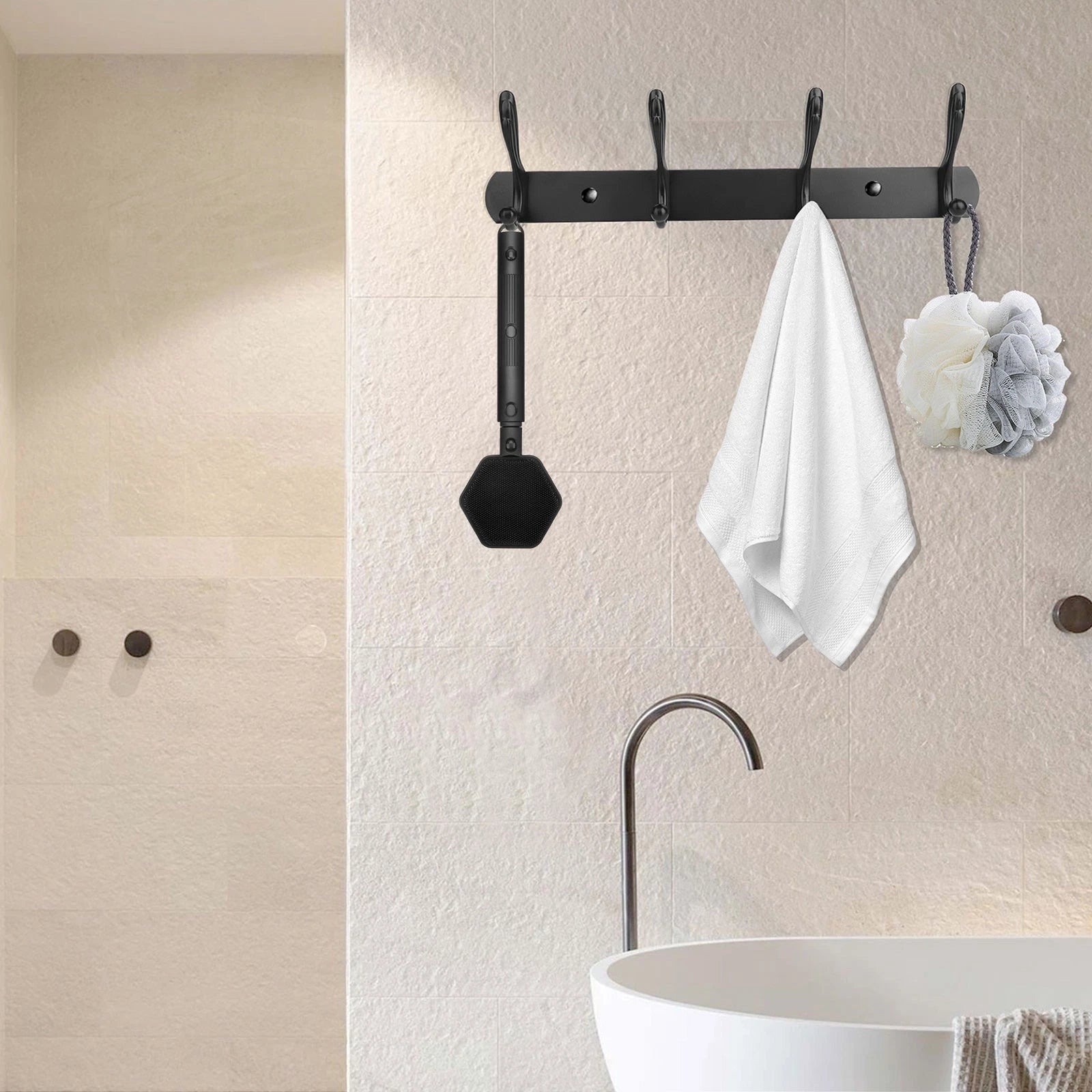 Adjustable Long Handle Silicone Shower Brush, Hexagonal Telescopic Back Scrubber