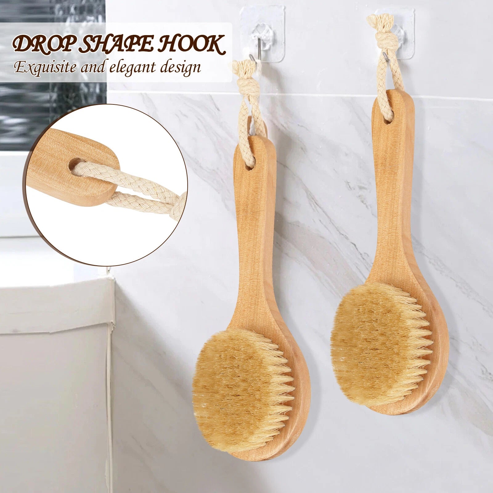 2 Pack Natural Shower Brush Wet and Dry Brushing Body Scrubber for Bath Shower