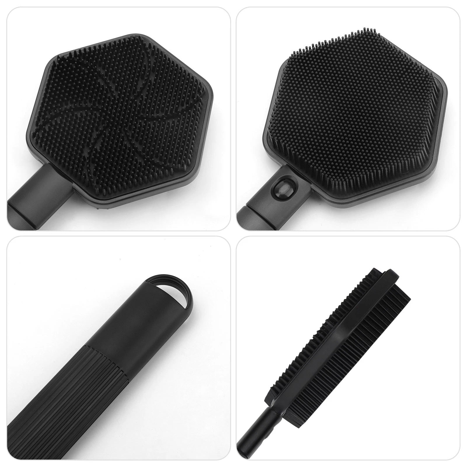 Adjustable Long Handle Silicone Shower Brush, Hexagonal Telescopic Back Scrubber