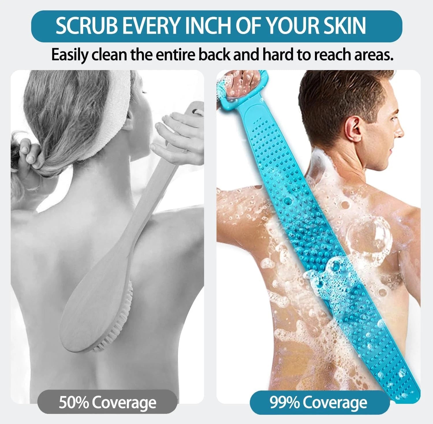 Inmorven Exfoliating Back Scrubber for Shower with Handles, 30 Inch Double-Sided