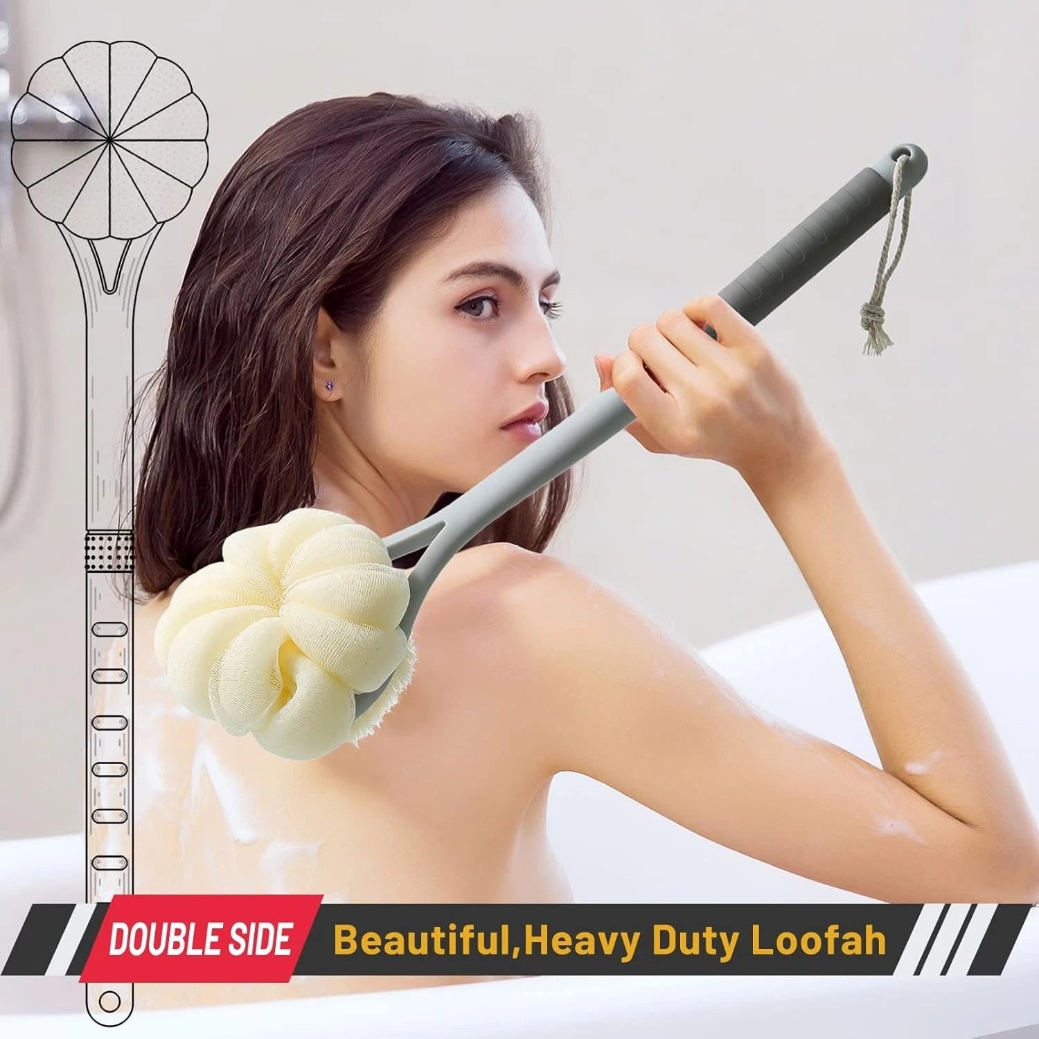 Shower Body Brush,Soft Bristles and Beautiful Pumpkin Loofah 14” Long Handle ...