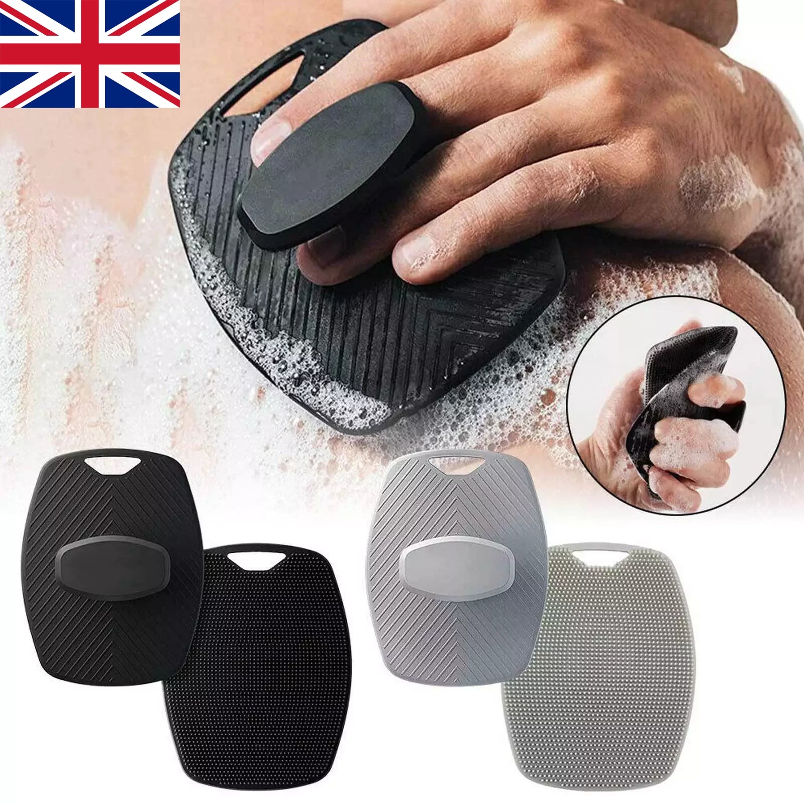 Mens Silicone Body Scrubber Shower Cleansing Brush Exfoliating Deep Clean Tool