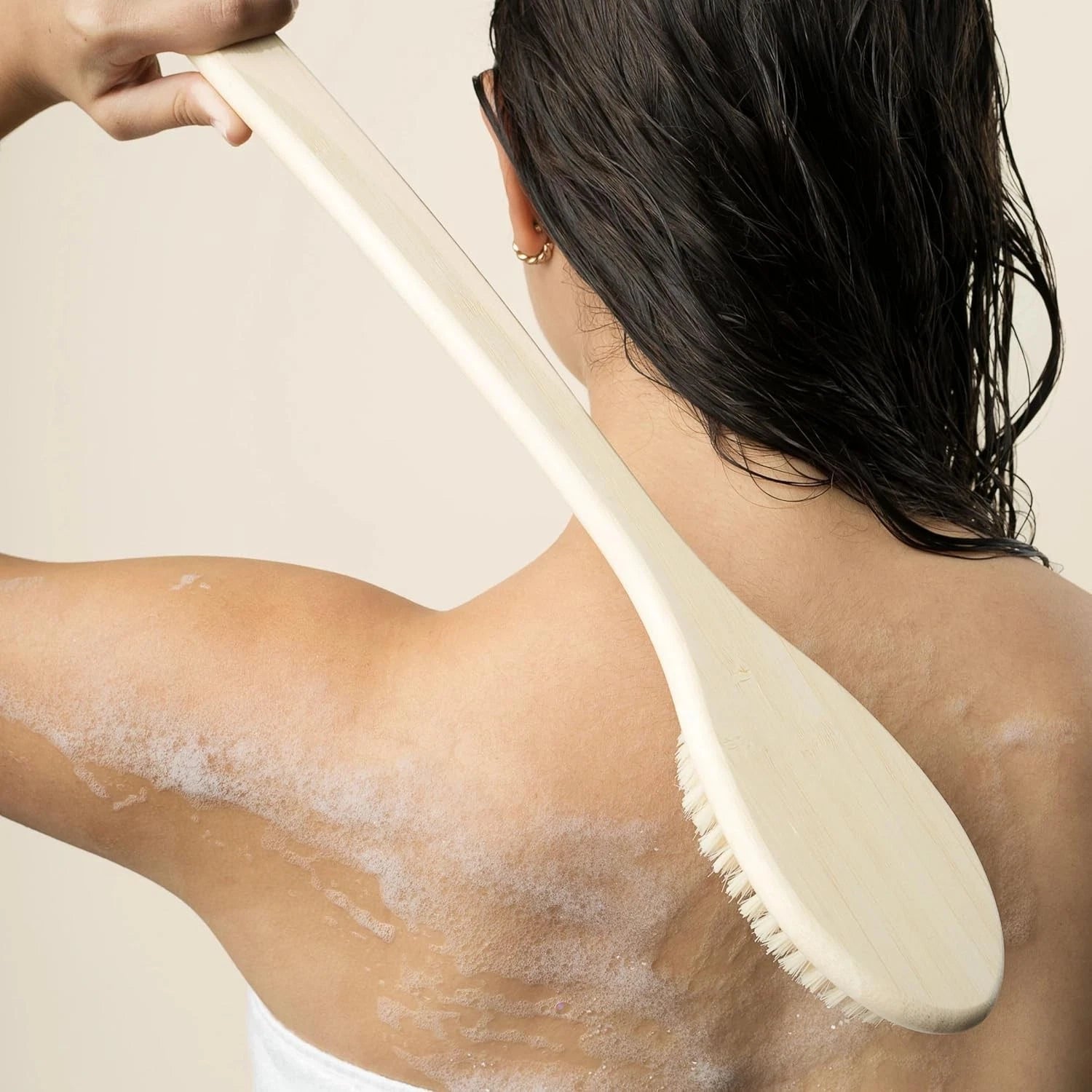 17.5" Long Handle Bath Brush Natural Bristles Body Back Shower Washing Scrubber