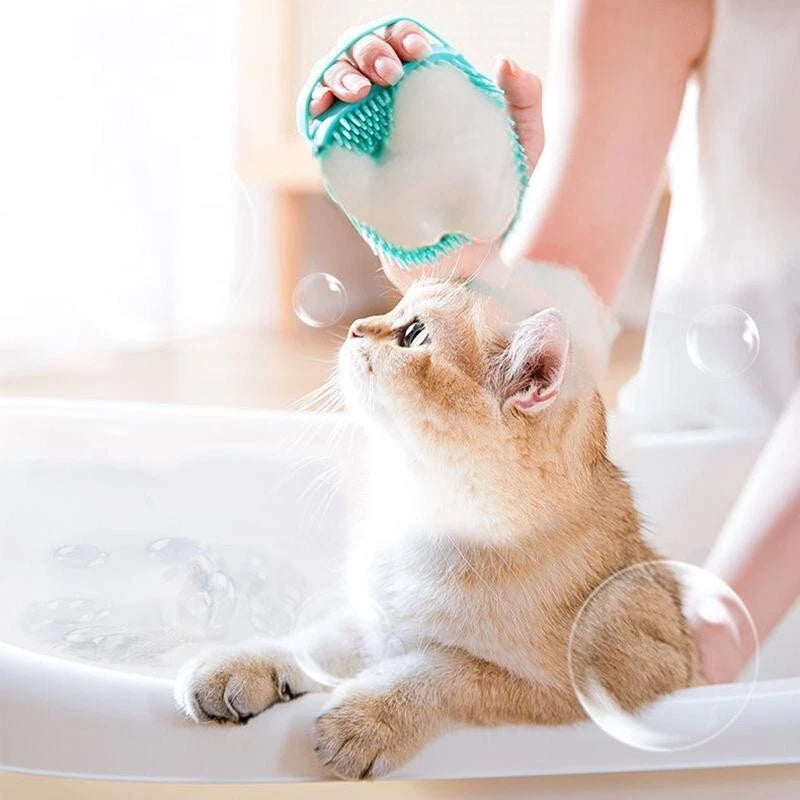 Pet Bath Brush, Silicone Pet Bath Massage Brush, Shampoo Dispenser Shower Brush