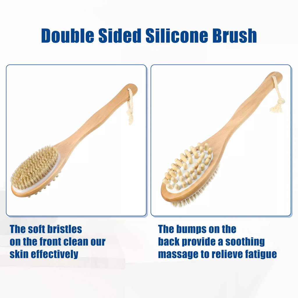 1 Pcs Double Sided Bath Brush Back Scrubber Wood for Shower Brown 14.6 Inches