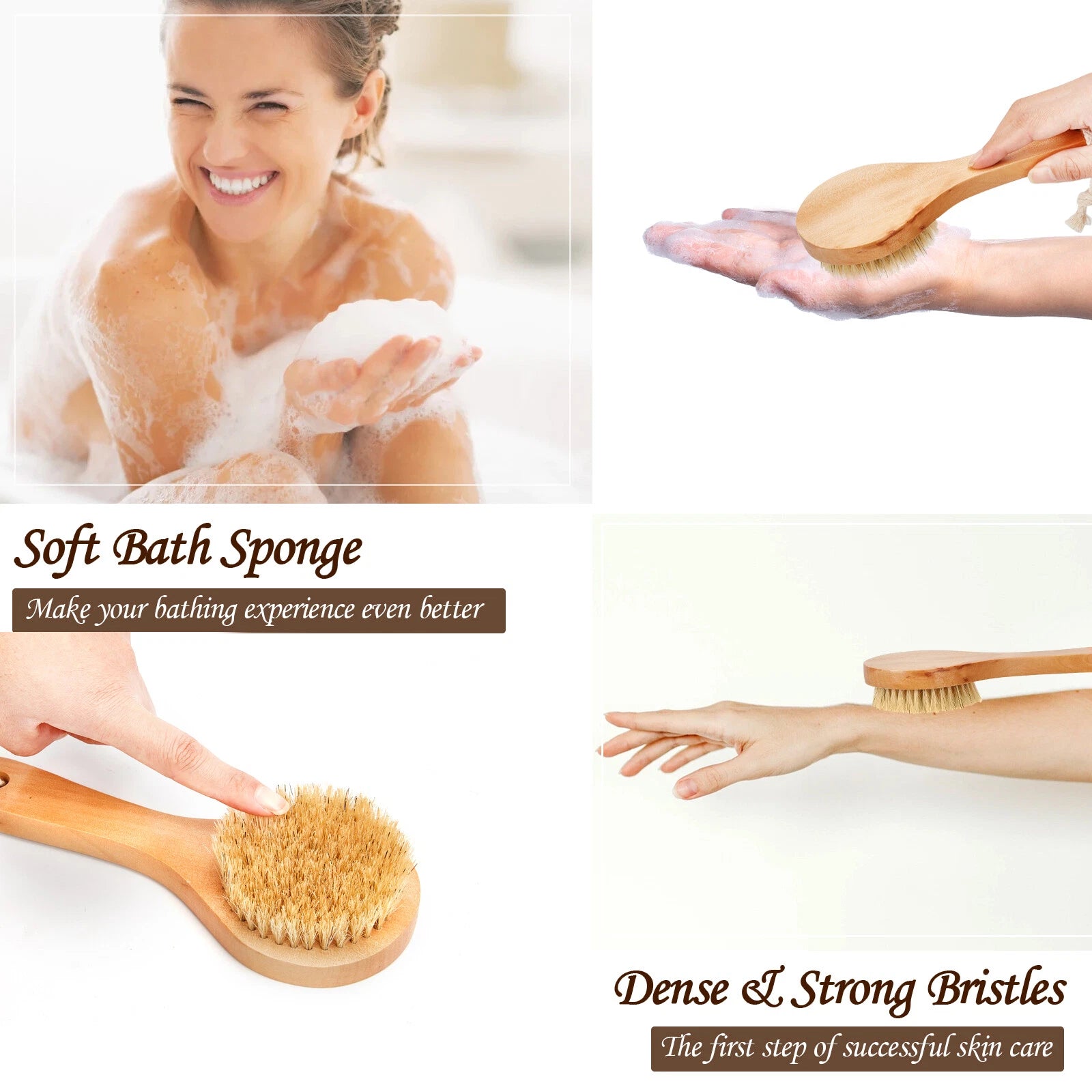 2 Pack Natural Shower Brush Wet and Dry Brushing Body Scrubber for Bath Shower