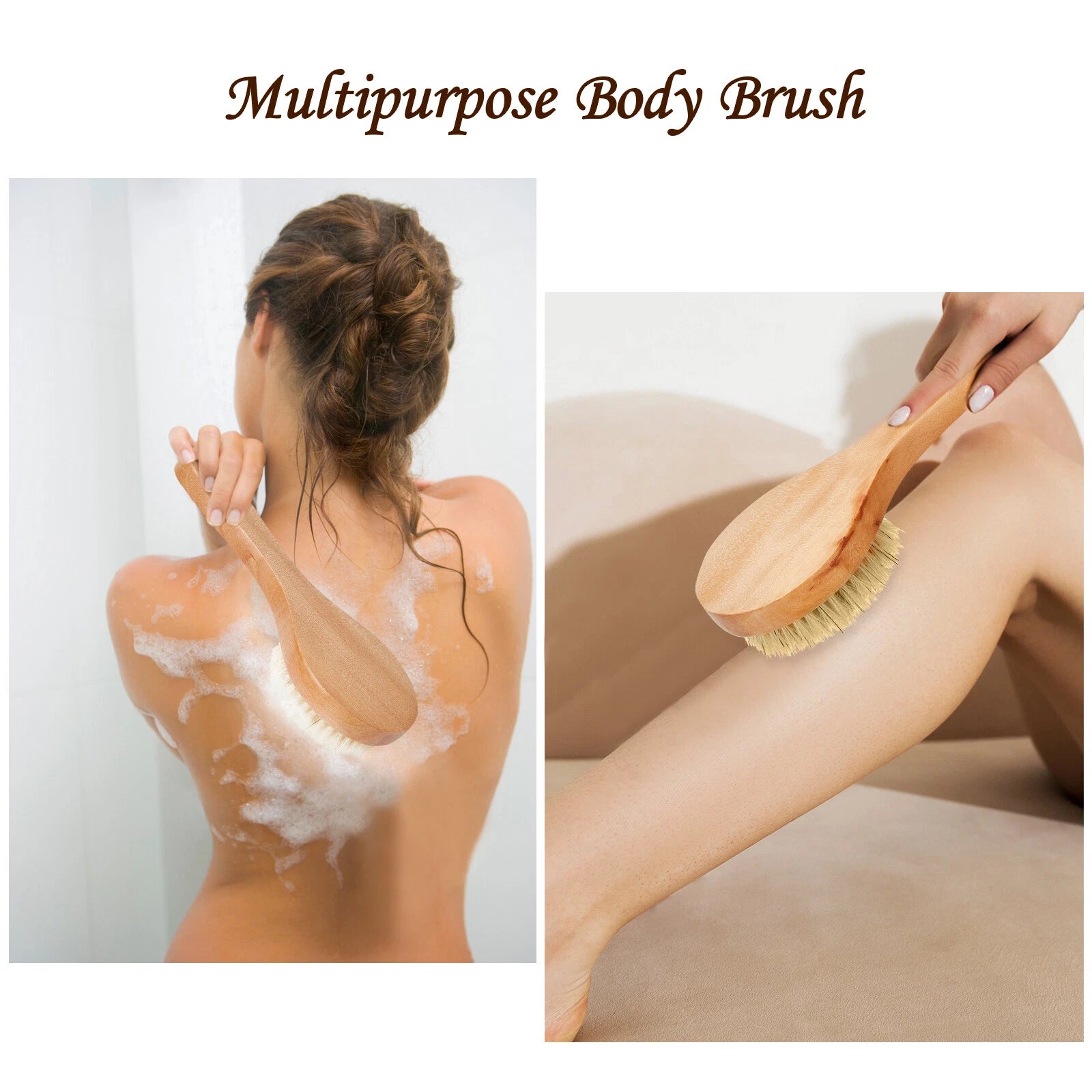 2 Pack Natural Shower Brush Wet and Dry Brushing Body Scrubber for Bath Shower