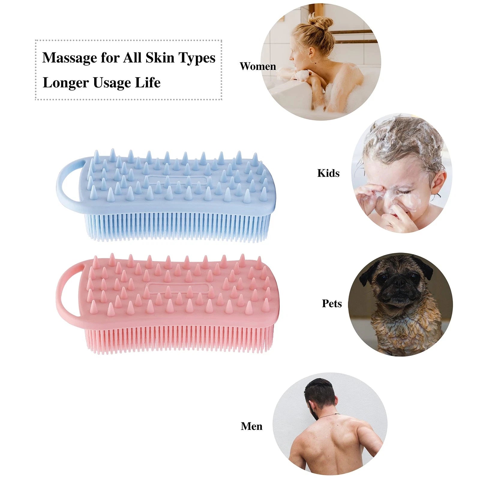 2 PC Silicone Exfoliating Body Scrubber, 2 in 1 Silicone Body Shampoo Brush, ...