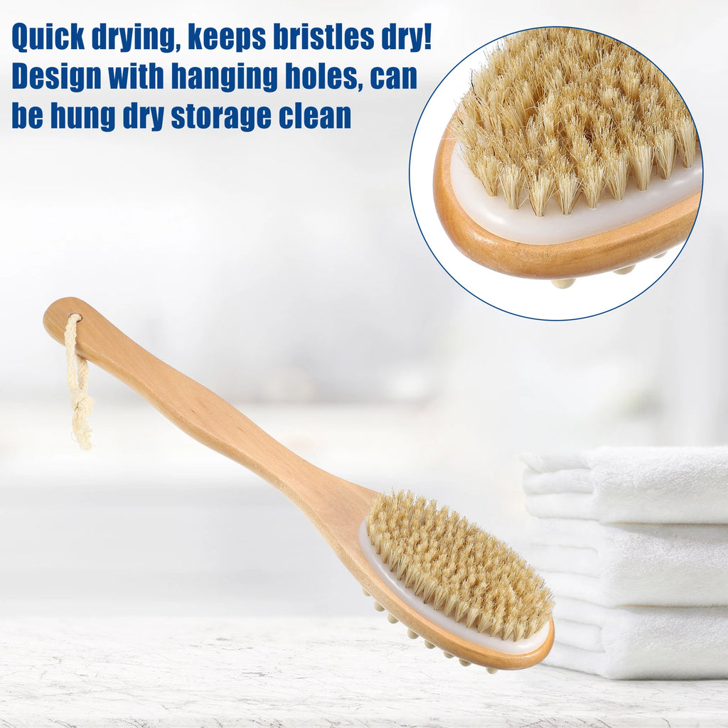 1 Pcs Double Sided Bath Brush Back Scrubber Wood for Shower Brown 14.6 Inches