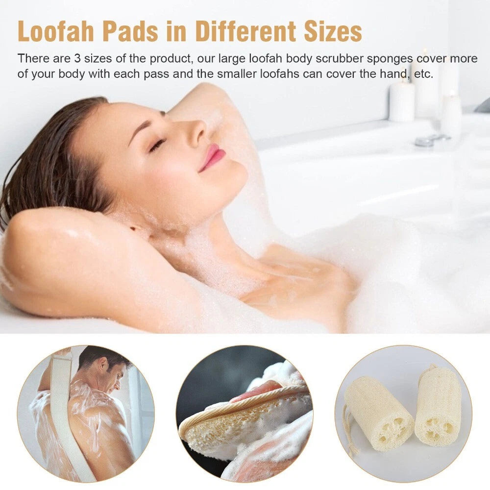 4 X Natural Loofah Luffa Exfoliating Bath Body Shower Sponge Brush Back Scrubber