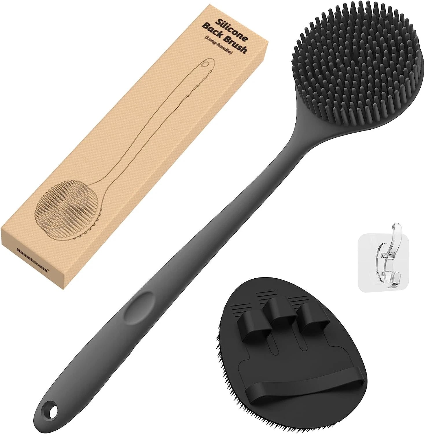 Manmihealth Silicone Back Scrubber(Thick Bristles) & Soft Bath Glove Set, Super-